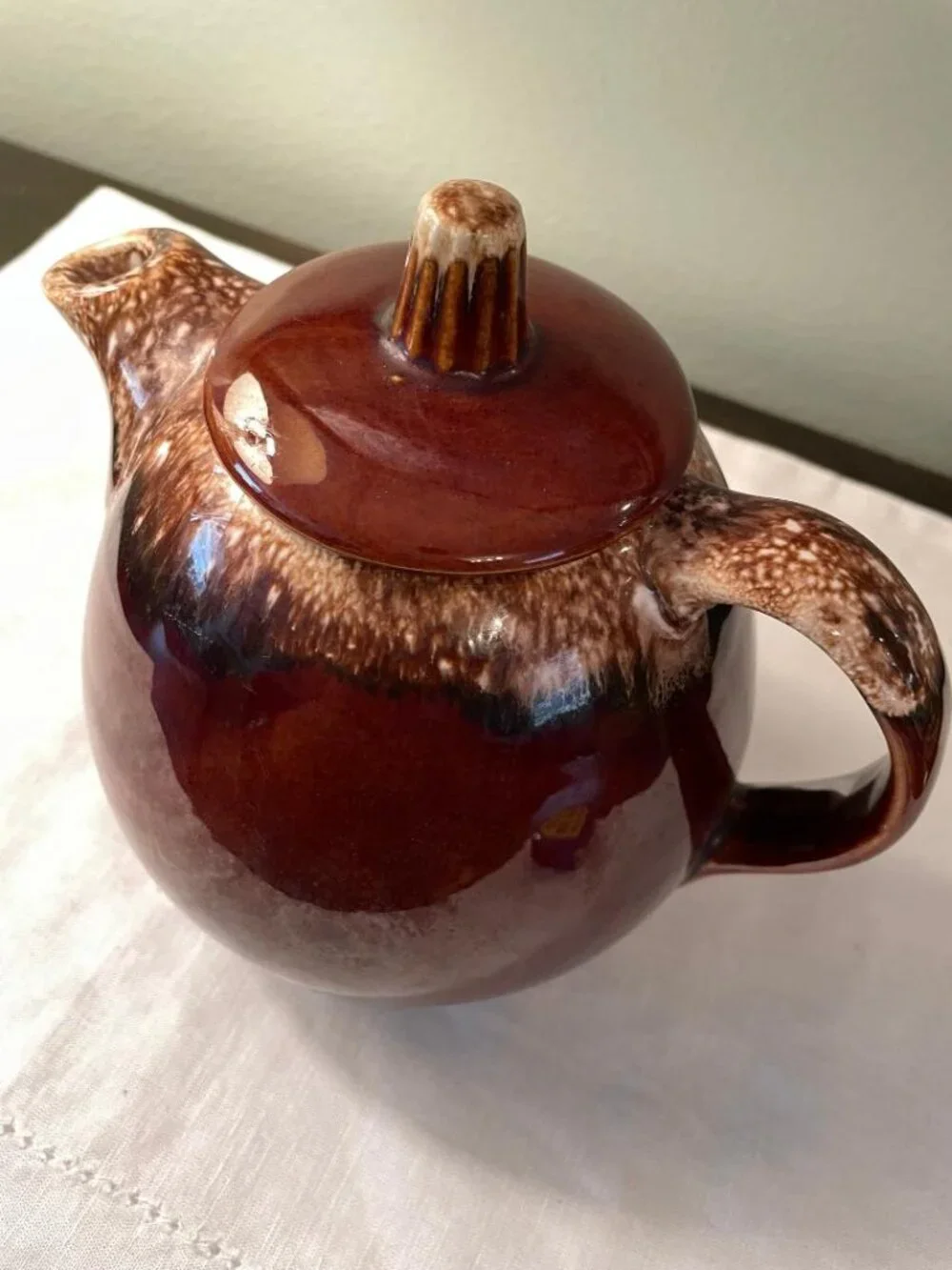 Vintage Hull Pottery Brown Drip Glaze Teapot Oven Proof Tea Pot with Lid USA